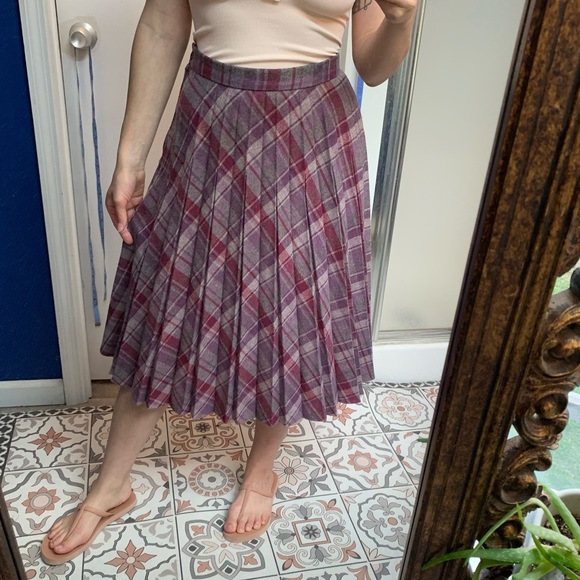 Vintage Wool plaid 70s pleat midi a-line skirt xs - Picture 8 of 9